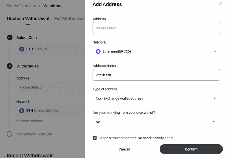 Gate Exchange doesn't allow ENS names as the recipient in the withdrawal flow